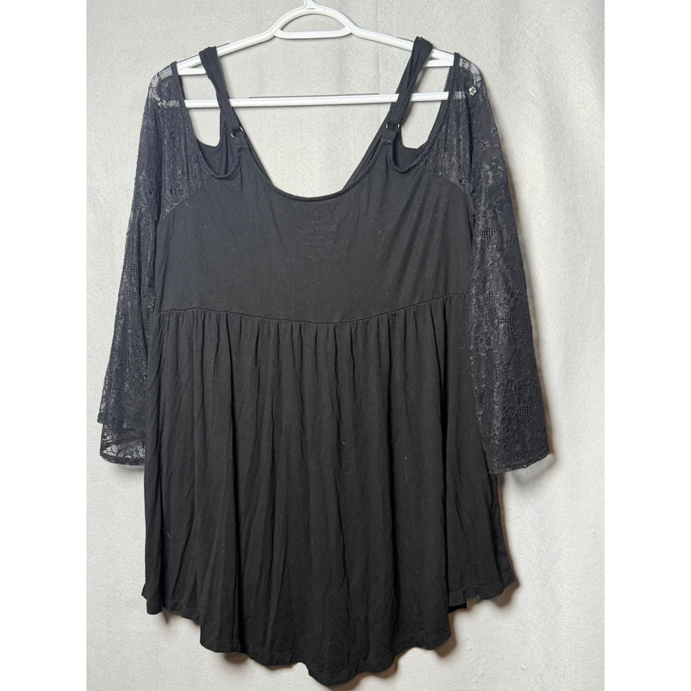 Torrid Super Soft Black Lace Cold Shoulder Bell Sleeve High Low Top 2 2X 0157 - Picture 3 of 7